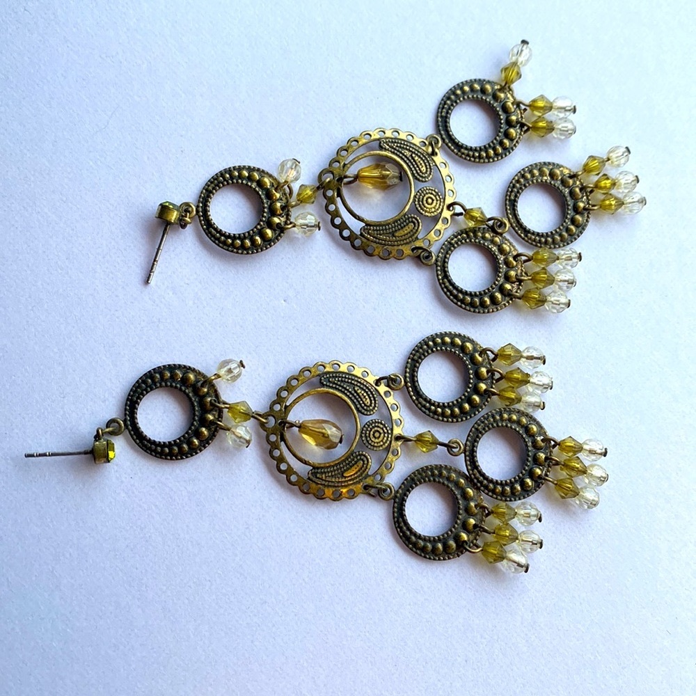 Boho tropical green toned chandelier earrings